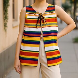 Vintage homemade vest with tie front Colorful Striped small
